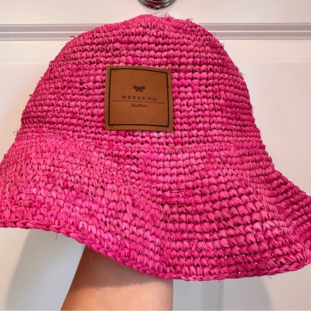 NWOT Max Mara Weekend Label-cut Logo Raffia Cloche Size: M/L Spring/ Summer Pink - Picture 8 of 11
